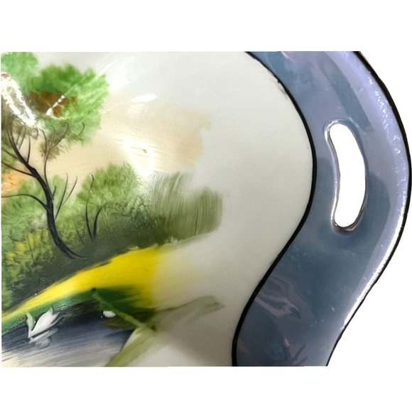 Vtg 1920s NORITAKE Lusterware Porcelain Handpainted Art Double Handle Swan Japan - Picture 7 of 10
